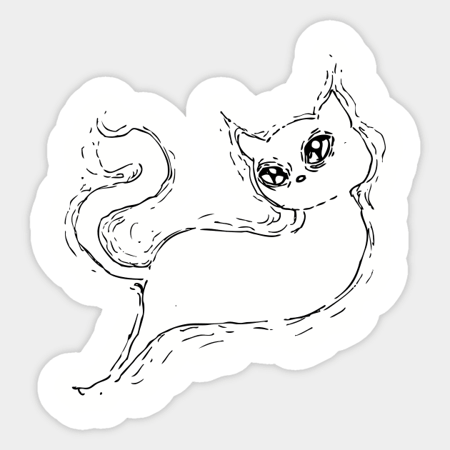 Inktober Ghost Cat Sticker by UntidyVenus